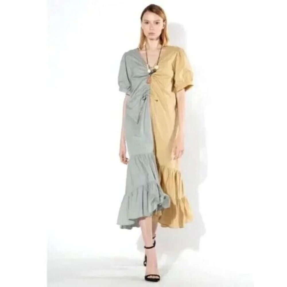 Beulah Style Midi Dress Size 14 Two-Tone Tiered Pullover Eclectic Cottagecore